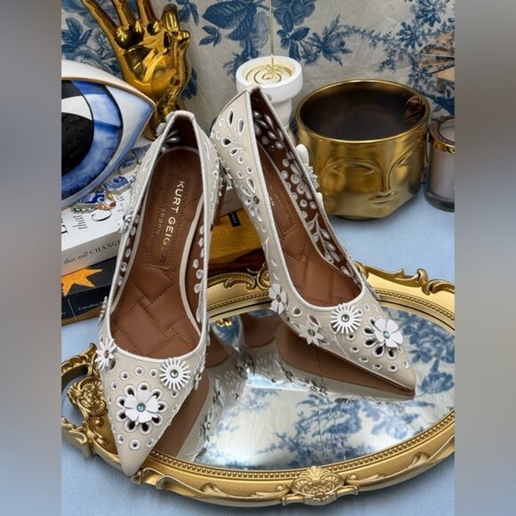 🆕 KURT GEIGER LONDON 🧿 NWOT Belgravia Flower Heel, Bone Combo - Sz 37 US 7 - Picture 8 of 15